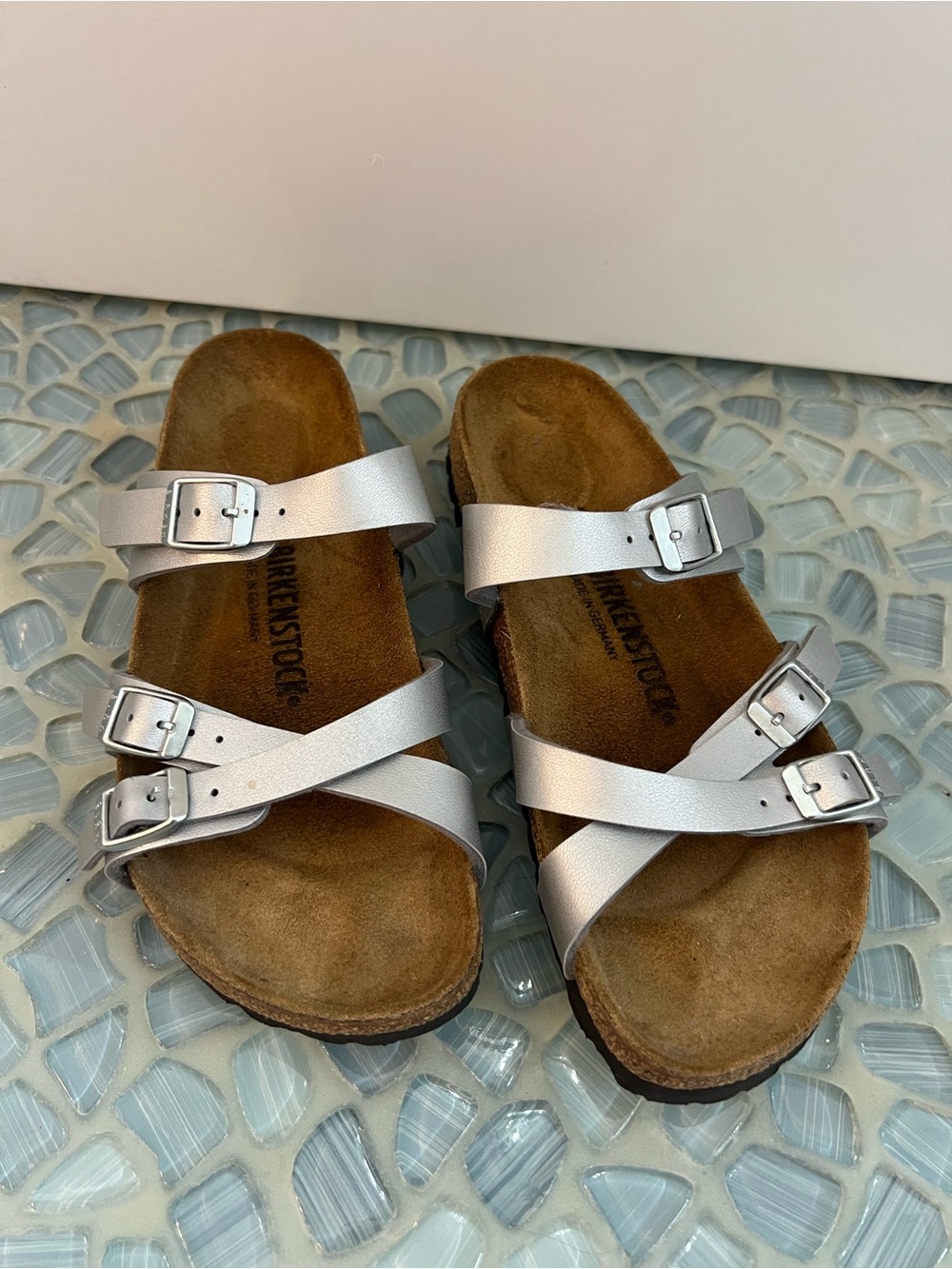Birkenstock Silver Brown Suede Triple-Strap Sandals